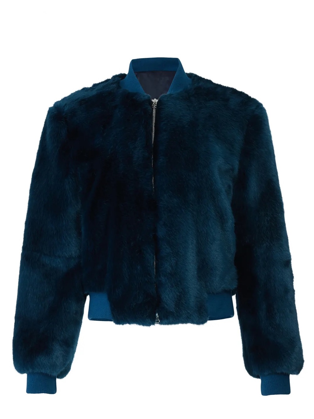 Elizabeth and James Ellington Blue Teal Faux-Fur Bomber Jacket Size S